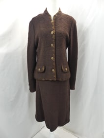 Vintage 1970's Adolfo Brown Knit Skirt & Jacket Set
