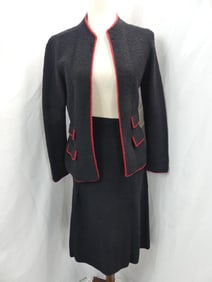 Vintage 1970's Adolfo Black & Red Knit Skirt & Jacket