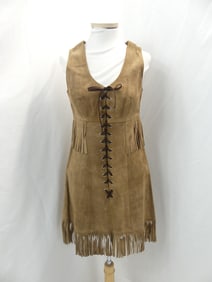Vintage 1970 Brown Suede Corset Front Tassel Dress