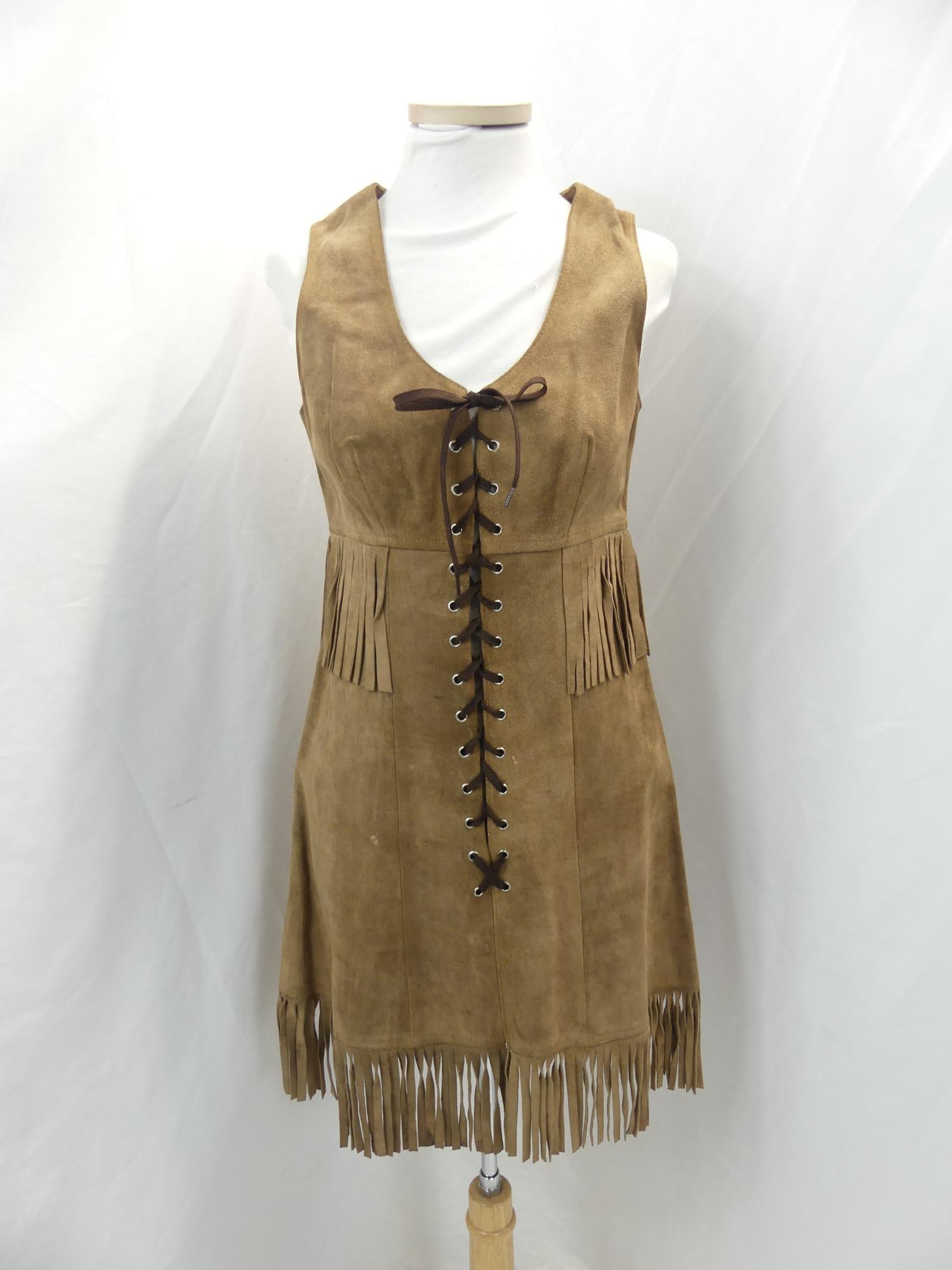 Vintage 1970 Brown Suede Corset Front Tassel Dress (1 of 6)