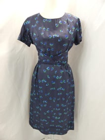 Vintage 1960's Navy Floral Silk Cocktail Dress