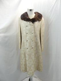 Vintage 1960's Silk Brocade Dress & Coat with Mink