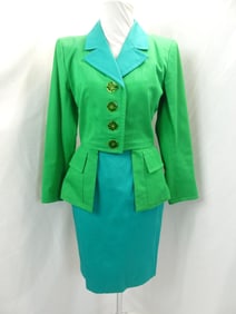 Vintage 1990's Yves Saint Laurent Green Skirt Set