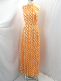 Vintage 1960's Orange & White Chiffon Gown