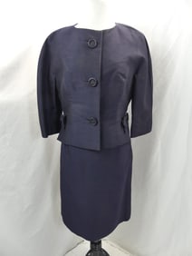 Vintage 1960's Navy Blue Ribbed Skirt & Jacket Set