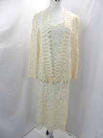 Vintage White Tape Lace Dress & Jacket Set