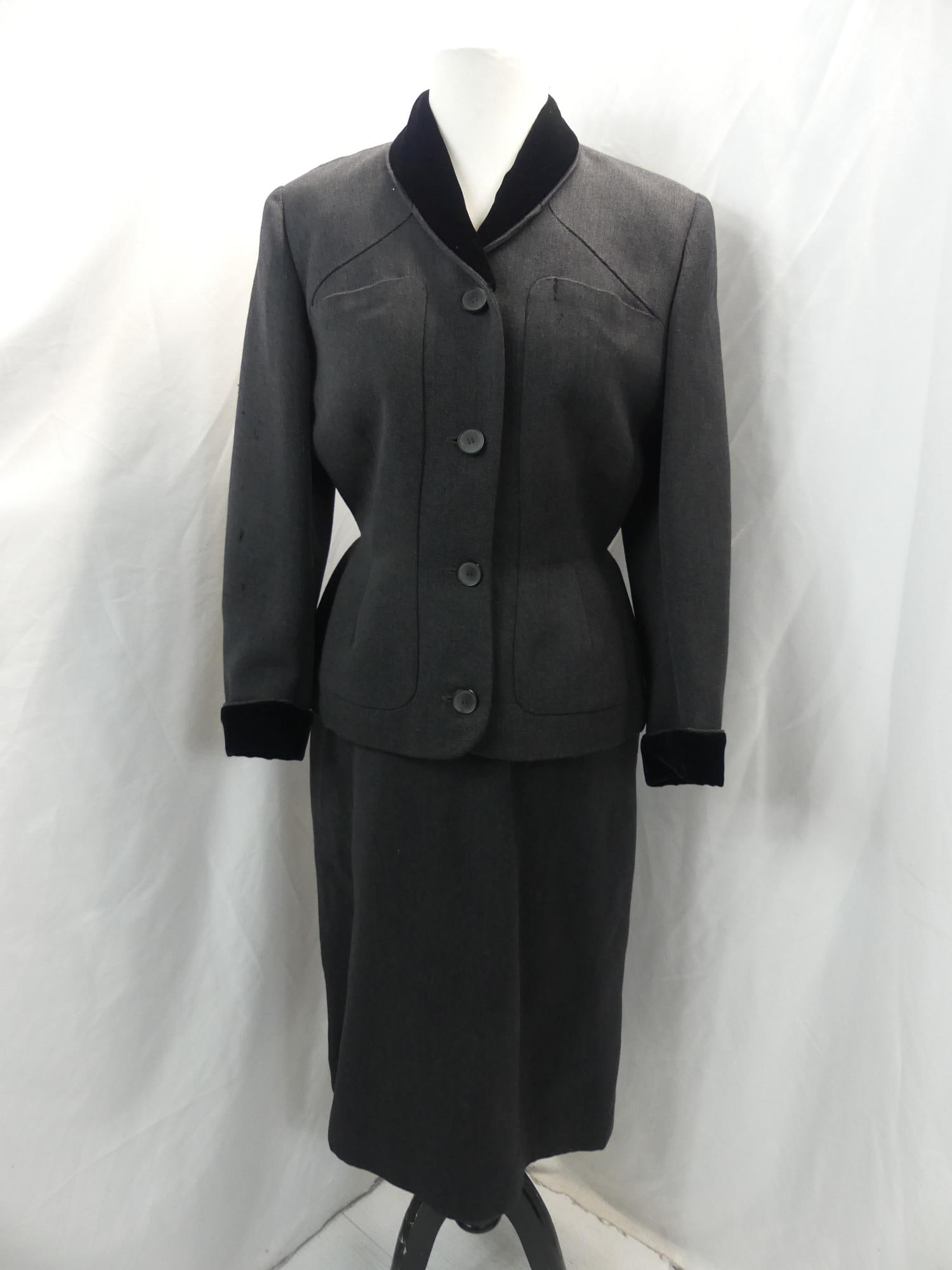 Vintage 1950's Gray Wool & Velvet Skirt & Jacket Set (1 of 15)