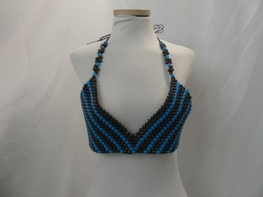 Vintage Blue & Black Beaded Bikini top