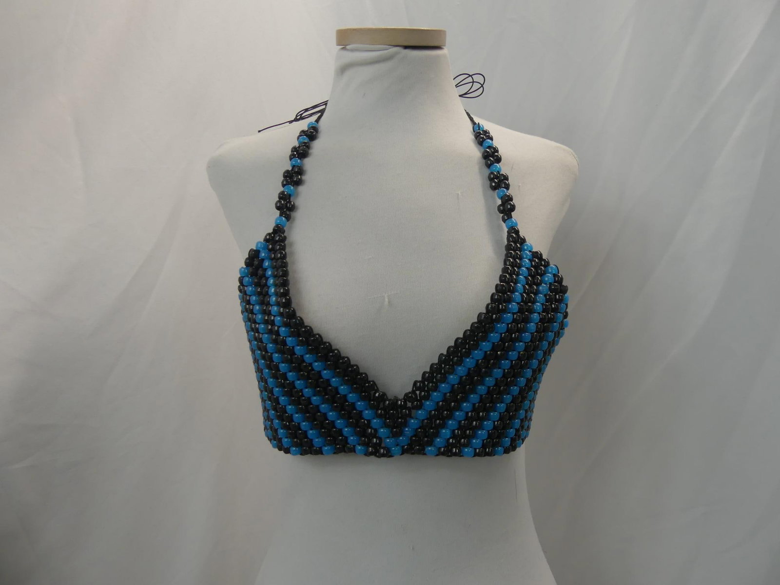Vintage Blue & Black Beaded Bikini top: approx. 30 bust, appears to have never been worn, see photo's