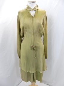 Vintage 1930's Green Rayon Peplum Dress