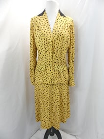 Vintage Seigh Gold & Black Fruit Print Rayon Skirt Set
