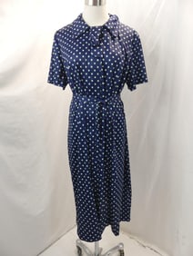 Vintage 1960's Navy & Green Dot House Dress