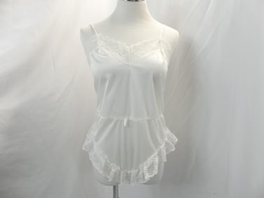 Vintage 1980's Melody White Nylon & Lace Teddy