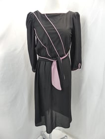 Vintage 1970/80's Diamond Run Black Poly Dress