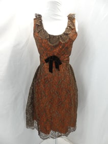 Vintage 1960's Sears Brown Lace Cocktail Dress
