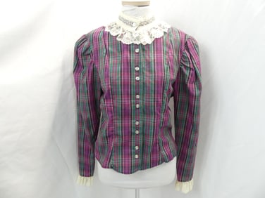 Vintage 1970/80's Try 1 Purple Plaid & Lace Blouse