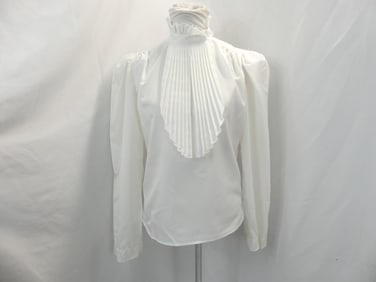 Vintage 1970/80's White Bib Style Blouse Front