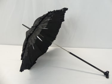 Antique 1870's Black Silk Telescoping Parasol