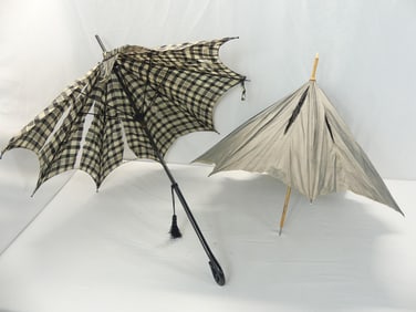 Lot of 2 Antique 1860's Parasols, 1 with Wood Handle