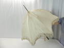 Antique 1910's White Silk & Fringe Parasol with Hand Painted Pansie Handle