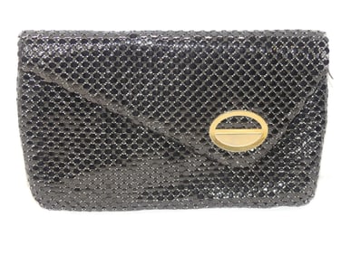 Vintage Whiting & Davis Black Mesh Envelope Style Clutch Bag