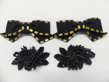 Lot of 2 Pair Antique Shoe Buckles, with Beads and Gold Tone Grommets