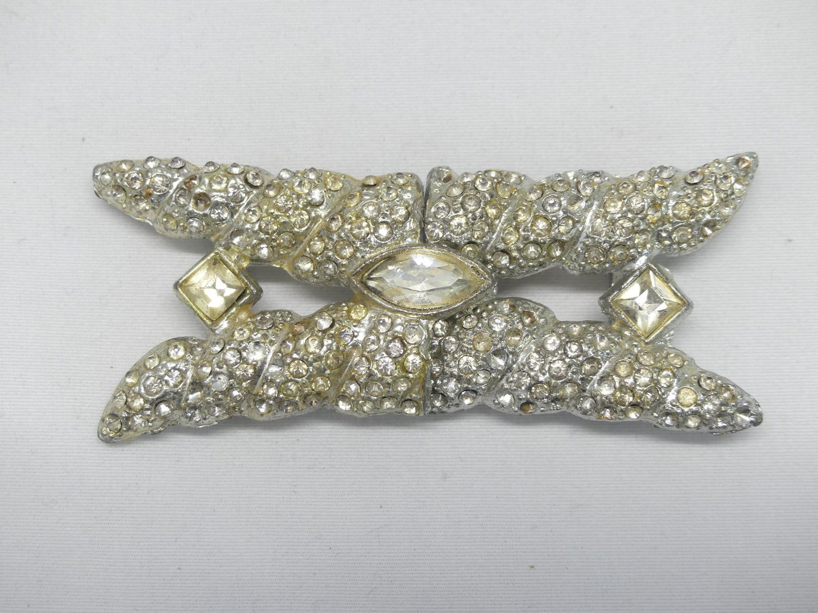 Antique Rhinestone 2 Piece Dress Belt Buckle: approx. 3 1/4 x 1 1/2, see photo's