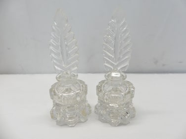 Pair of Vintage Clear Pressed Glass Perfume Bottles