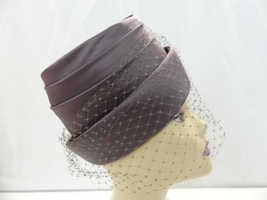 Vintage Lea's Brown Satin Turban with Veil