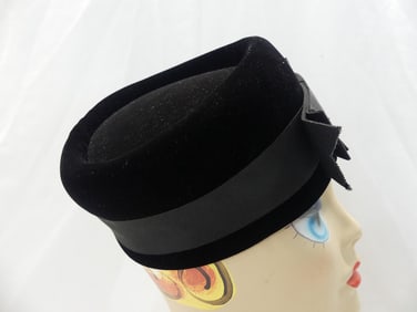 Vintage Mr. John Pillbox Velvet Hat with Bow