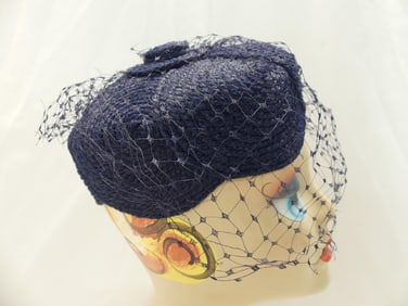 Vintage Everitt Navy Blue Calot with Veil