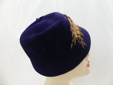 Vintage 1950/60's R H Stearns Navy Felt Hat with Bird
