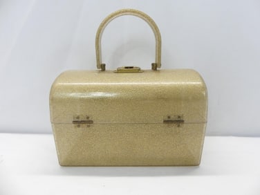 Vintage 1950's Gold Lucite/Plastic Box Style Purse Cosmetic Carry on Bag