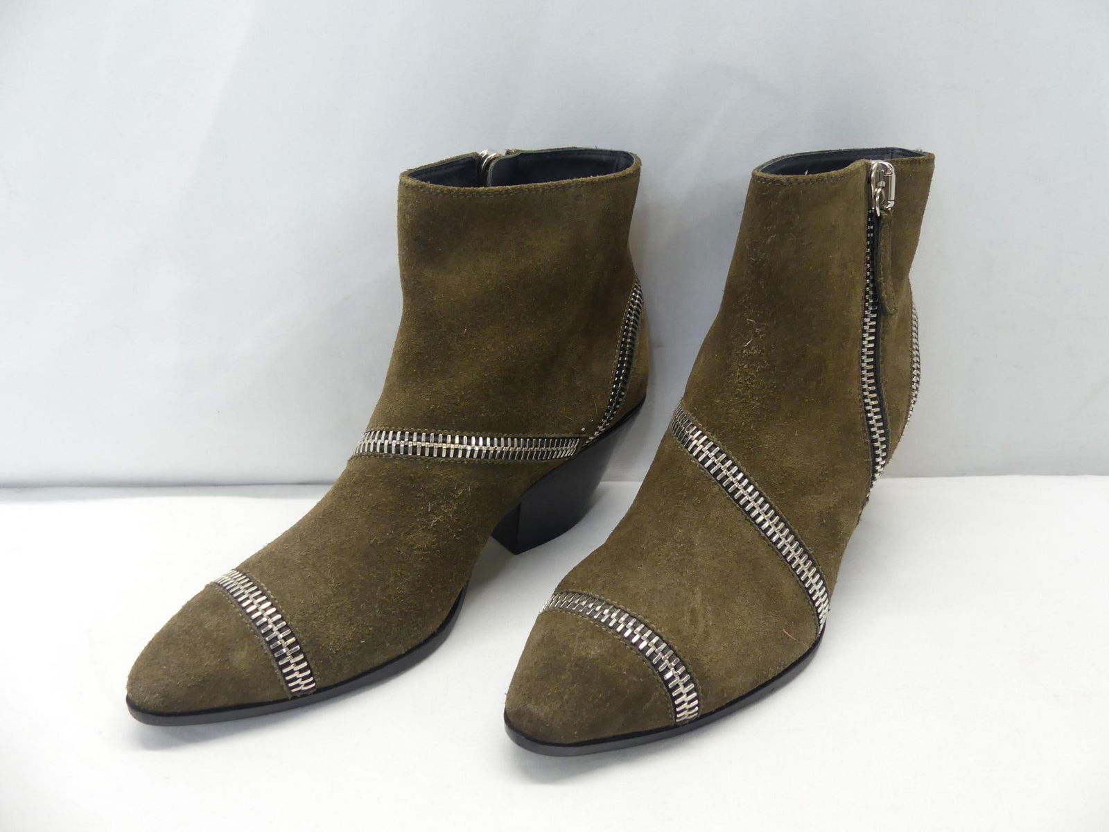 Fabulous Vero Cucio Green Suede Ankle Boots with Zippers, $1175. (1 of 12)