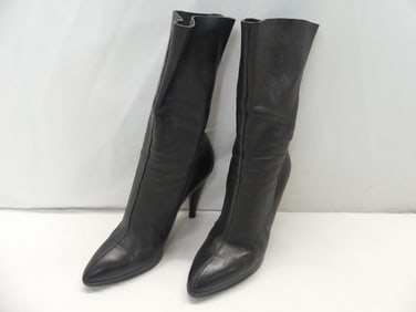 Vintage Walter Steiger Black Leather Thigh High Boots with Back Zipper