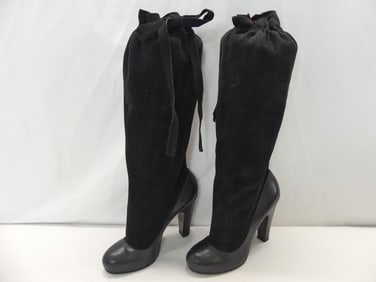 Vintage Marc Jacobs Knee High Black Leather & Suede Tie Top Boots