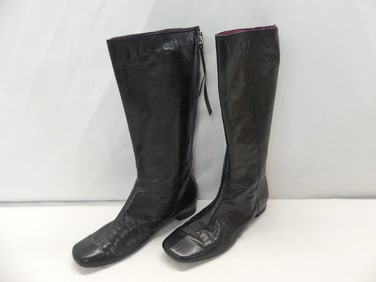 Vintage Coach Black Thigh High Leather Boots with Side Zipper