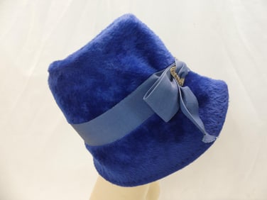 Vintage 1950's Brigadoon Blue Felt Cloche Hat
