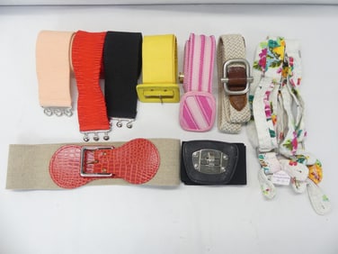Lot of 9 Various Vintage Fabric Belts