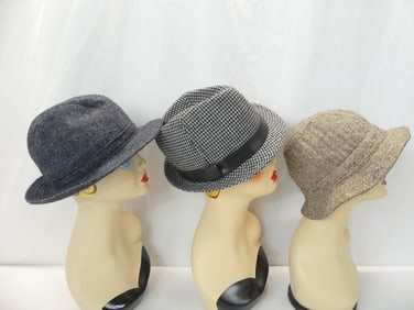 Lot of 3 Men's Vintage Fedora's, London For, Harris Tweed, & Other
