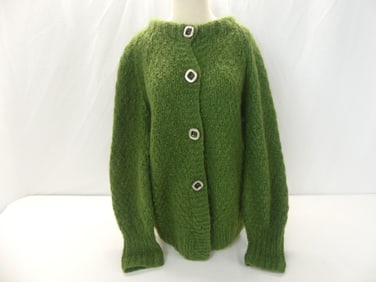 Vintage 1980's Green Knit Mohair Cardigan Sweater