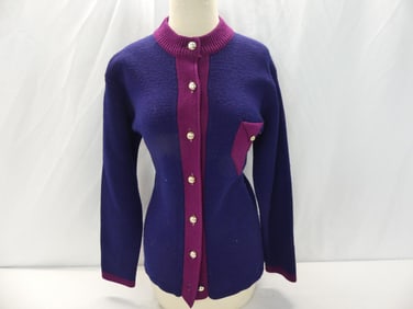 Vintage Full Fashioned Burgandy & Navy Cardigan Sweater