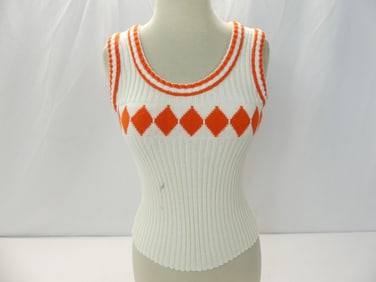 Vintage 1970's Orange & White Knit Sleeveless Sweater
