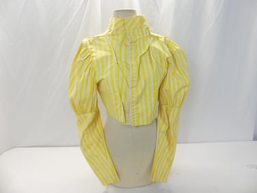 Vintage Cotton White & Yellow Striped Hand Made Blouse