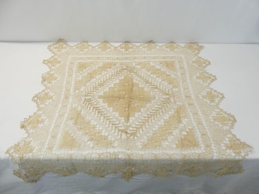 Vintage Hand Knotted Filet Lace Table Square