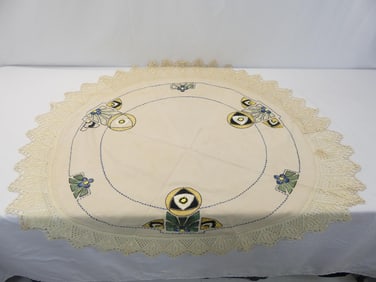 Vintage Arts & Crafts Era Embroidered Round Table Topper/Doilies
