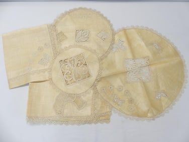 Lot of 6 Antique Silk Mixed Lace Doilies, Old Store Stock