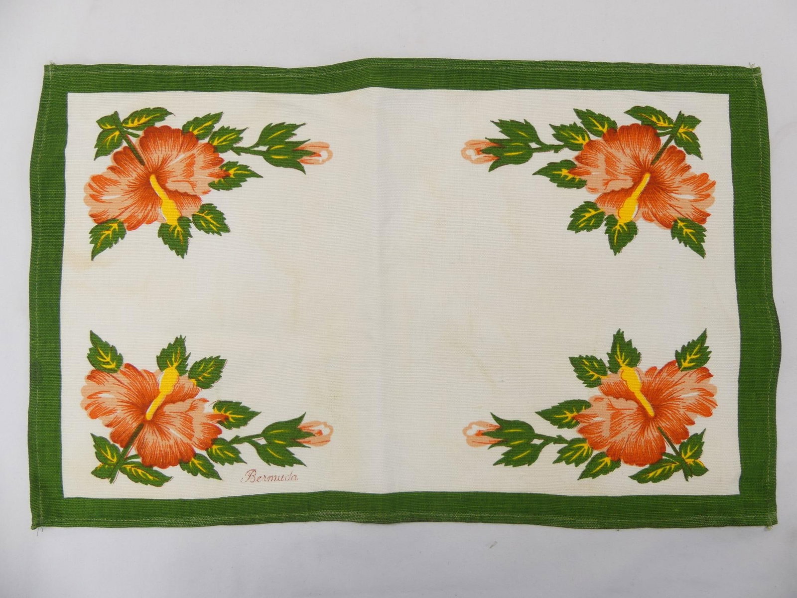 Lot of 4 Vintage Printed Bermuda Placemats: water spots, may never been washed, see photo's