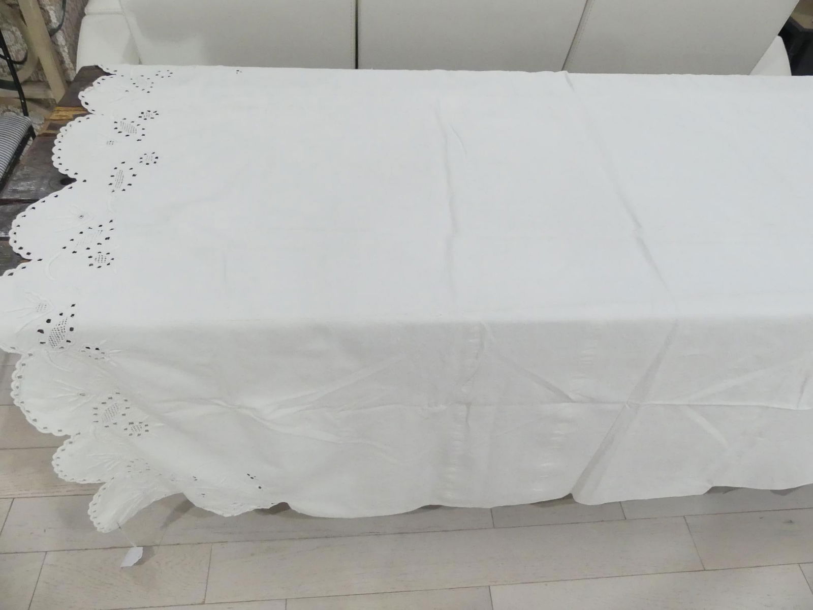 Antique Heavy Cotton Eyelet Embroidered Sheet (1 of 15)