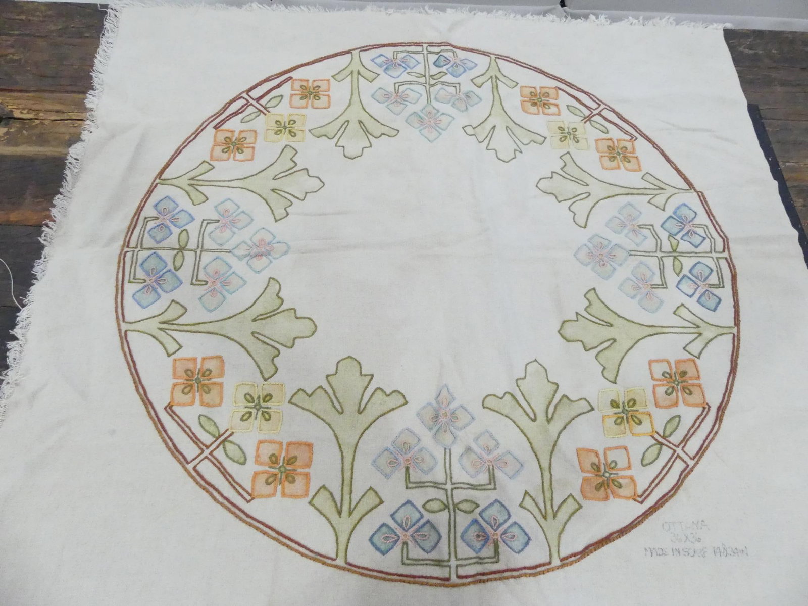 Vintage Arts & Crafts Era Hand Embroidered Round Table Topper, Unfinished: approx. 26 across, circle only, see photo's